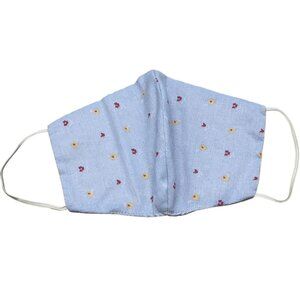 set of 2 handmade facemask elastic straps ears reversible pink blue floral 8" ne